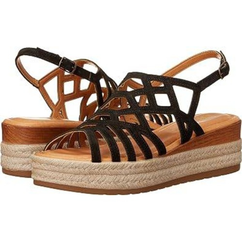Bella Vita Italy Womens Black Suede Cage Wedge Espadrille Sandals Size 8.5 NEW